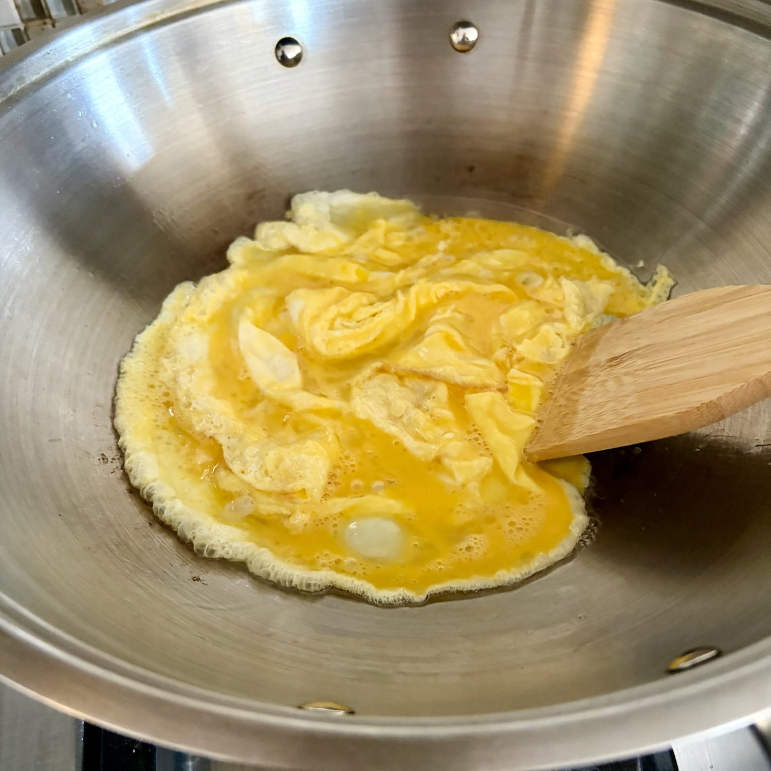 photo of egg being scrambled for Egg Fried Rice