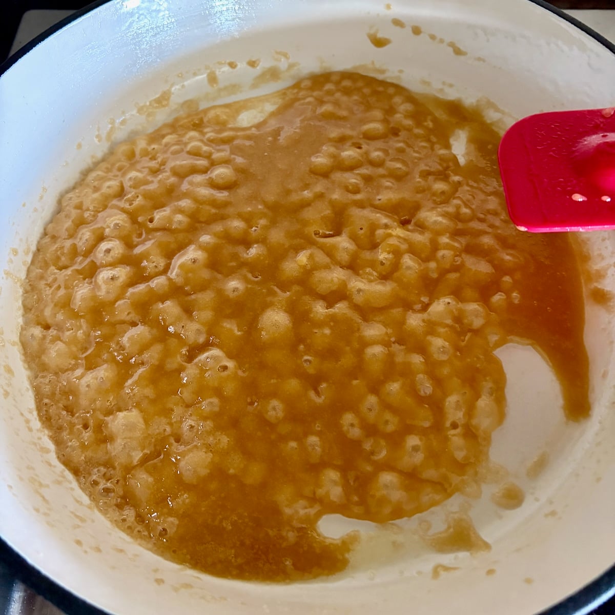 Butter and brown sugar cooked until foamy.
