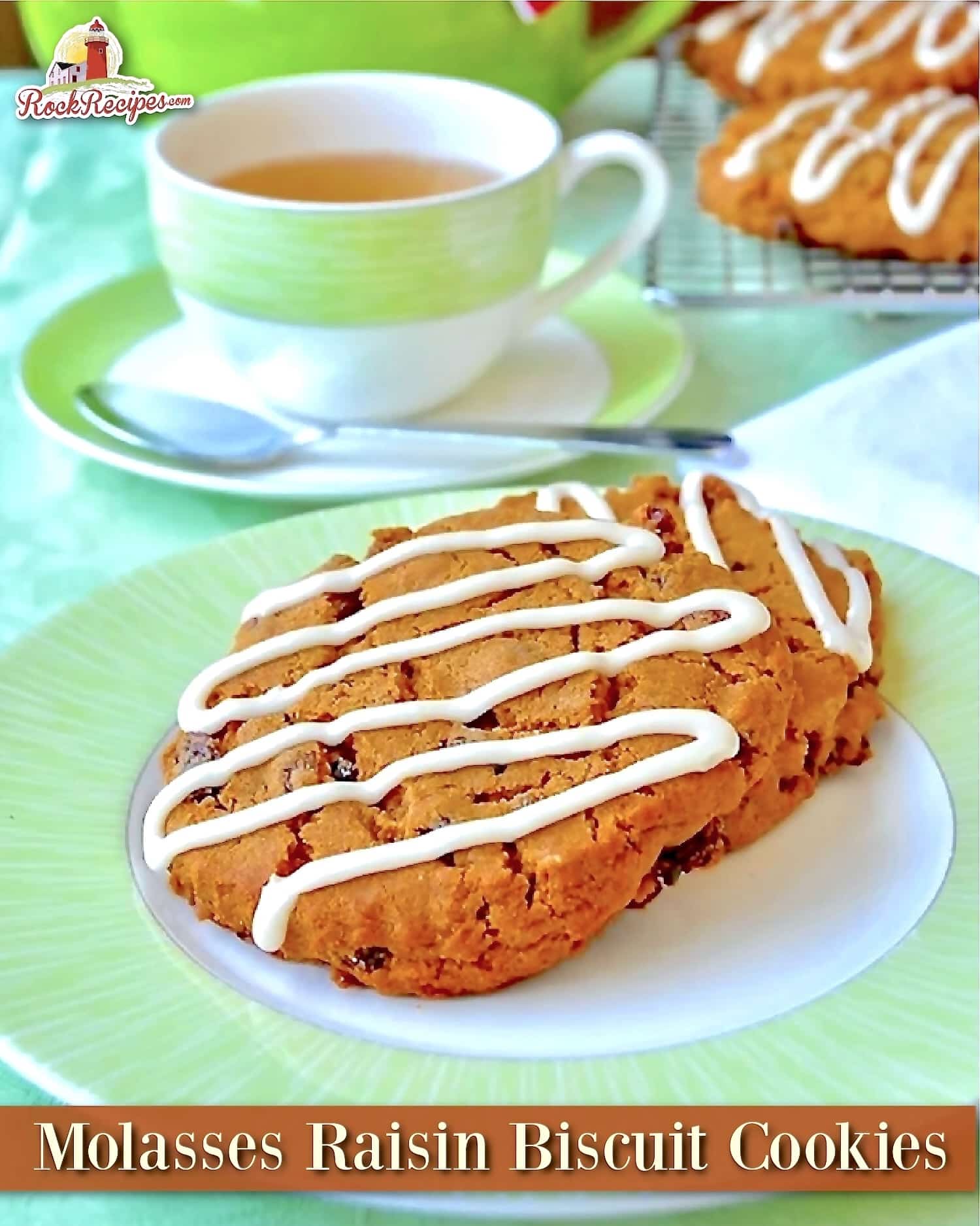 Molasses Raisin Biscuit Cookies image with title text for social media posts.