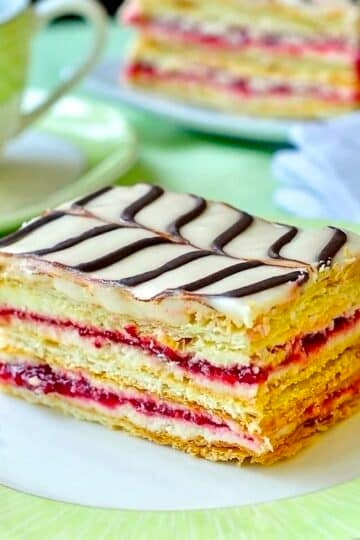 Raspberry Buttercream Mille Feuille close up square cropped featured image