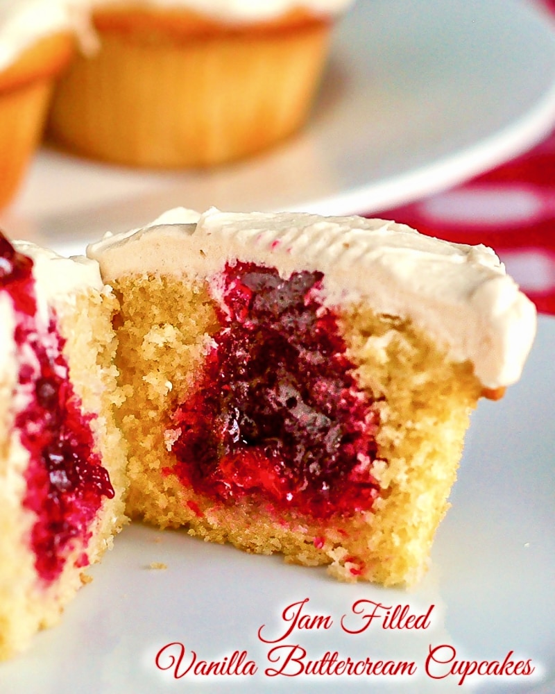 Vanilla Buttercream Cupcakes photo with title text added for cocial media posts.