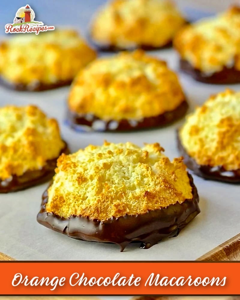 Orange Chocolate Macaroons recipe with title text forOrange Chocolate Macaroons recipe with title text for social media posts.
