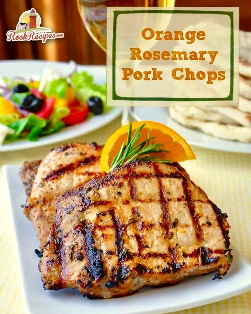 Orange Rosemary Pork Chops photo with title text added for social media posts..