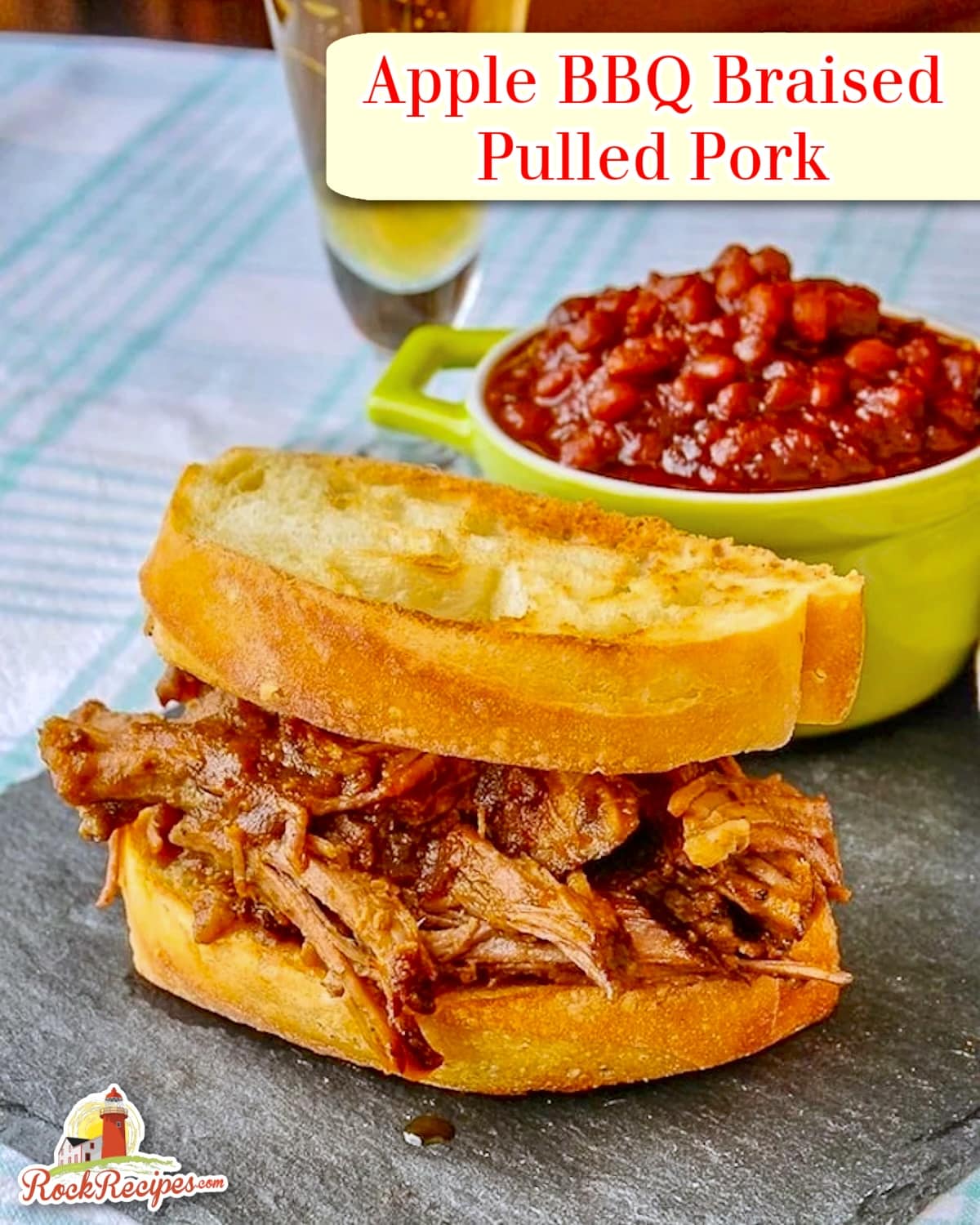 Apple Barbecue Pulled Pork photo with title text for Pinterest and social media posts.