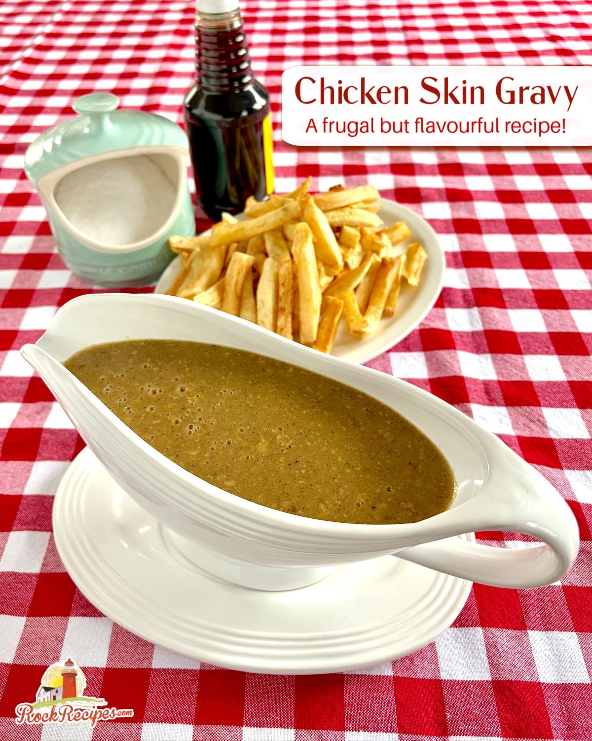 Chicken Skin Gravy Photo with title text added fro social media posts