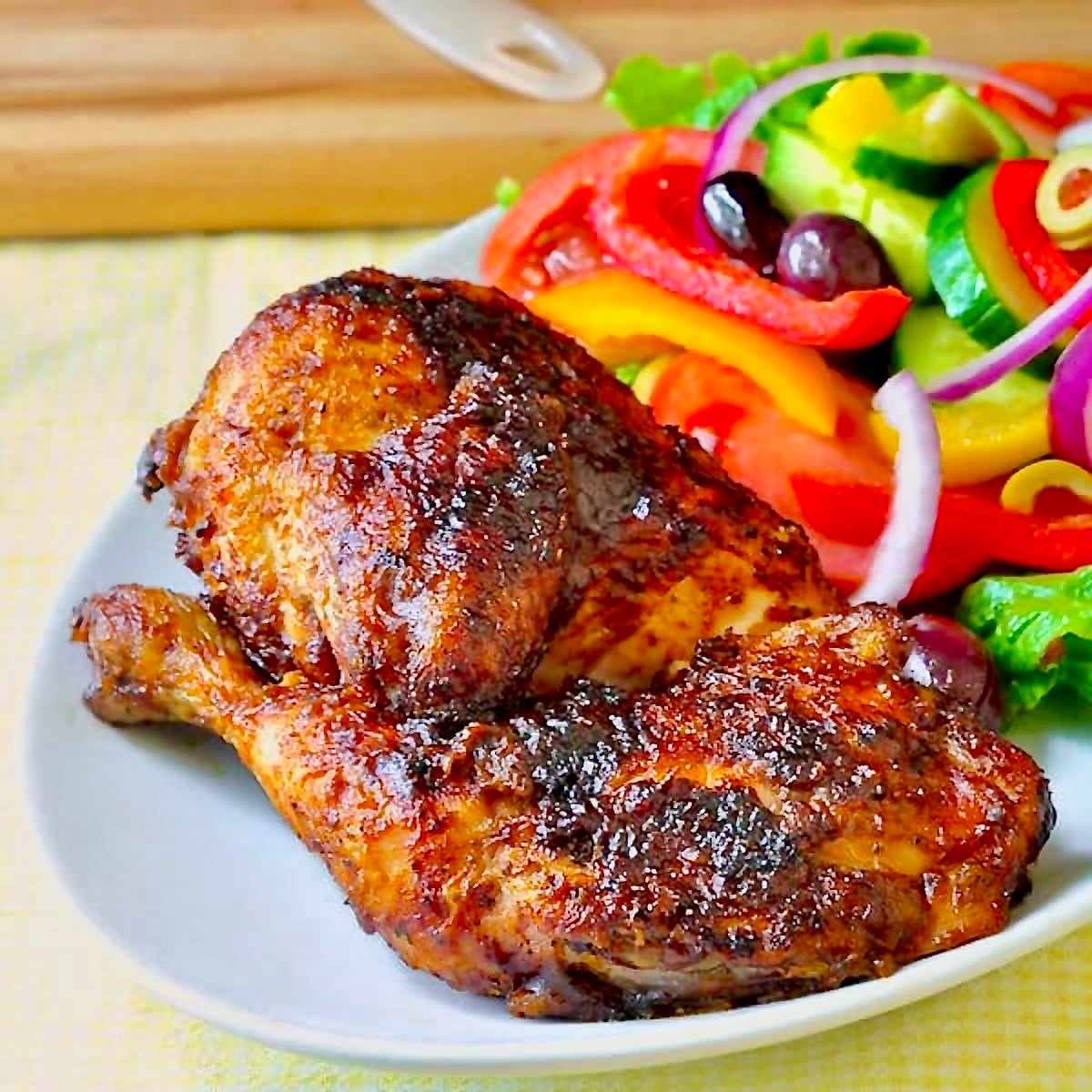 Maple Apple Barbecue Sauce shown on BBQ grilled chicken for featured image,
