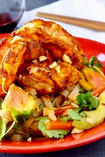 Tiger Shrimp and Glass Noodle Salad close up ophot for featured image.
