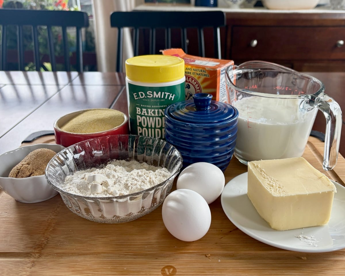 Photo if the ingredients for Sweet Brown Sugar Skillet Cornbread.