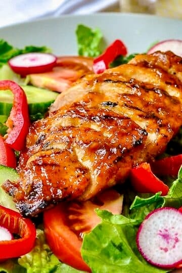 Roasted Pineapple Barbecue Sauce on grilled chicken fir Google featured image.