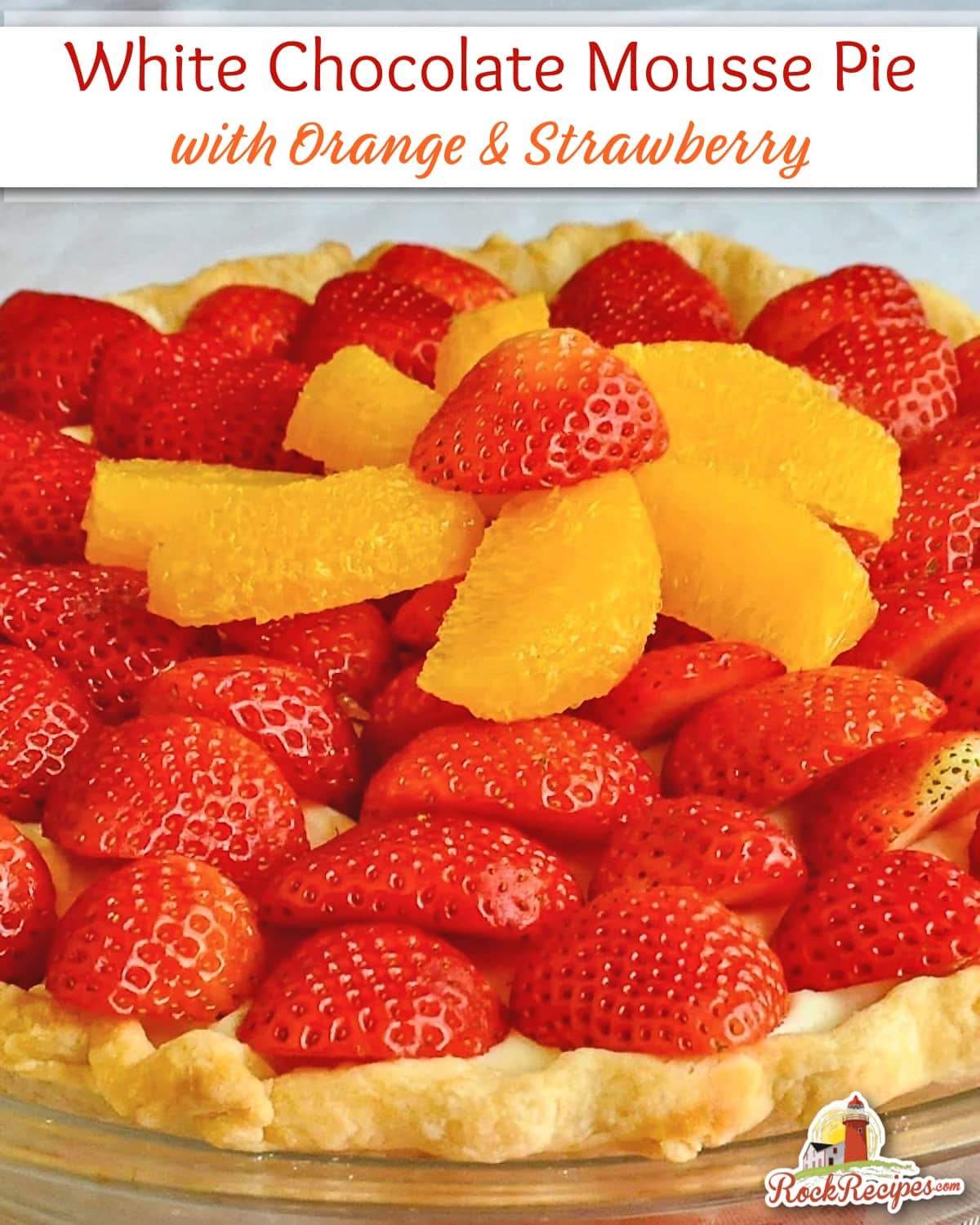 White Chocolate Mousse Pie photo with title text added for social media posts.