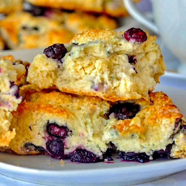 Blueberry Cheesecake Scones close up photo for featured image.