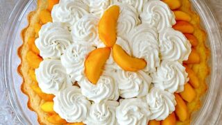 Brandied Peach Shortcake overhead photo of entire shortcake