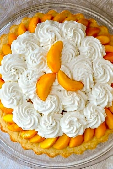 Brandied Peach Shortcake overhead photo of entire shortcake