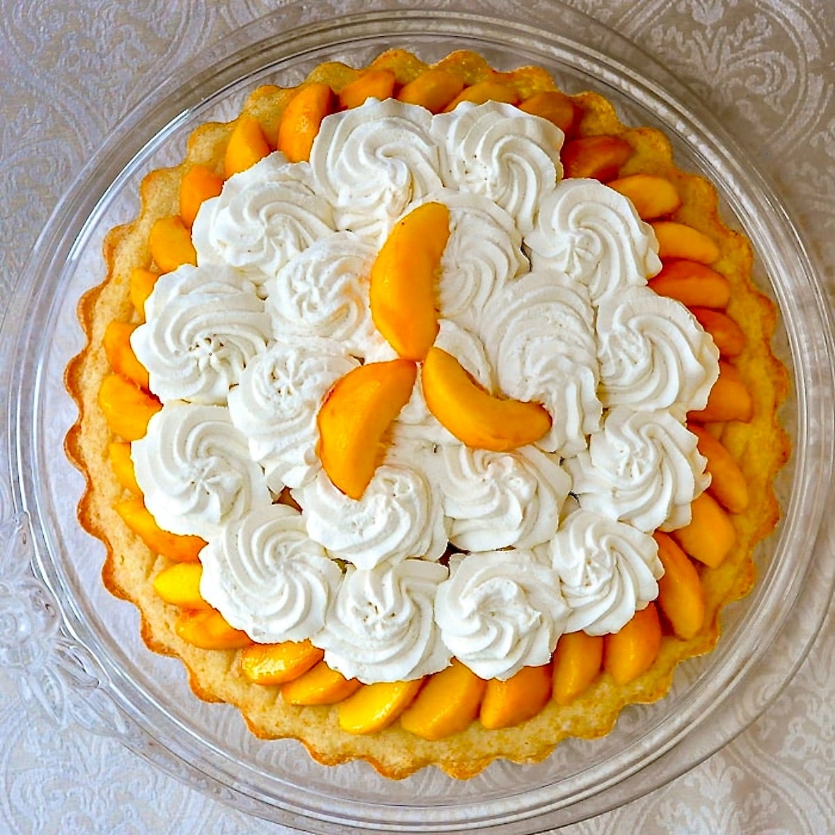 Brandied Peach Shortcake overhead photo of entire shortcake
