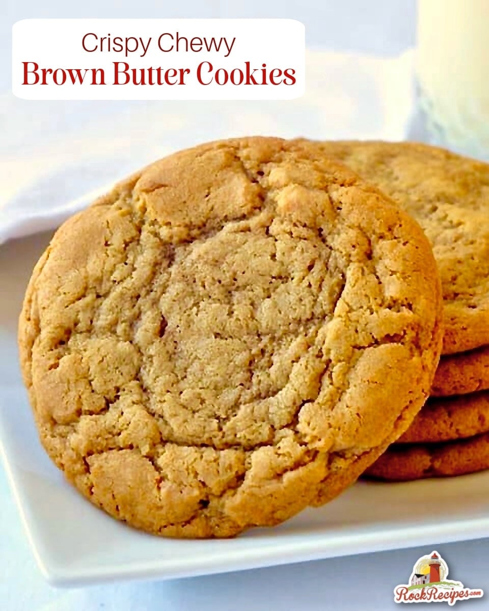 Brown Butter Cookies photo with title text added for Pinterest and social media posts.