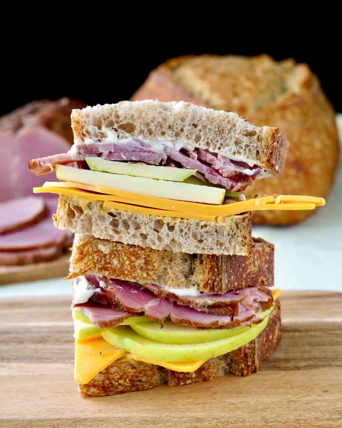 Photo of Homemade Tenderloin Ham on an apple cheddar and ham sandwich