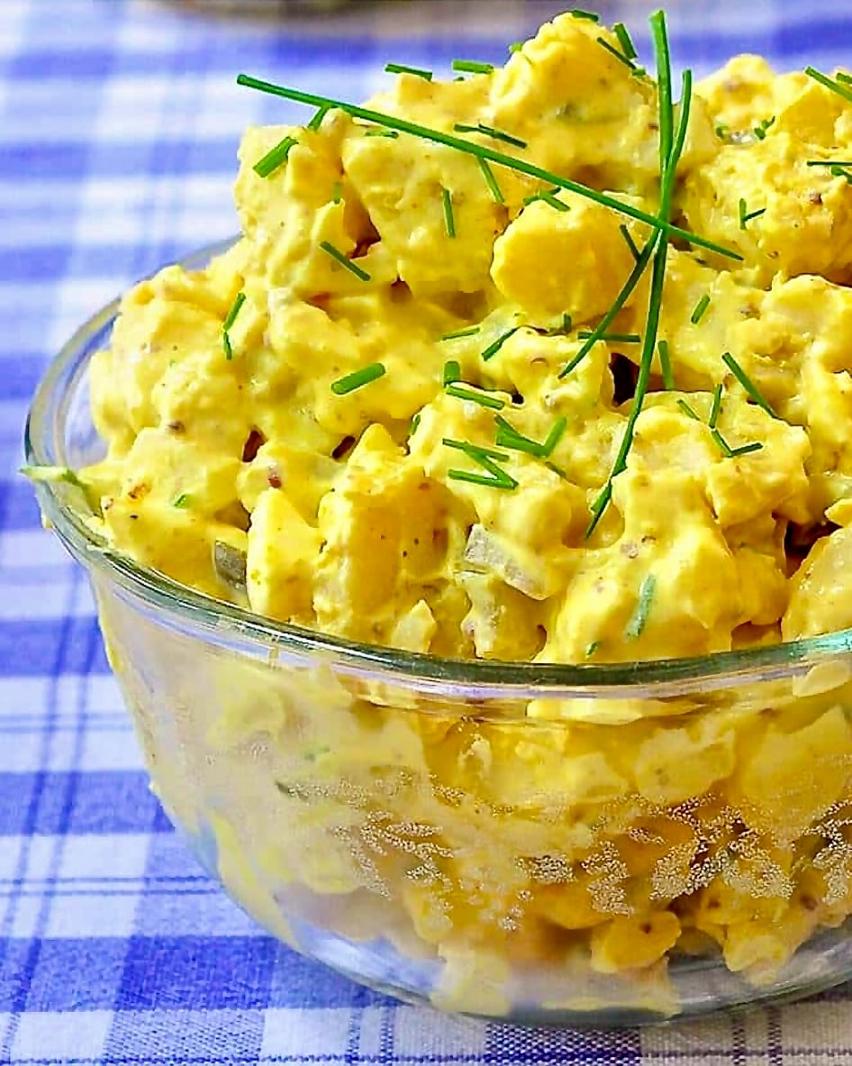 Deviled Egg Potato Salad close up photo.