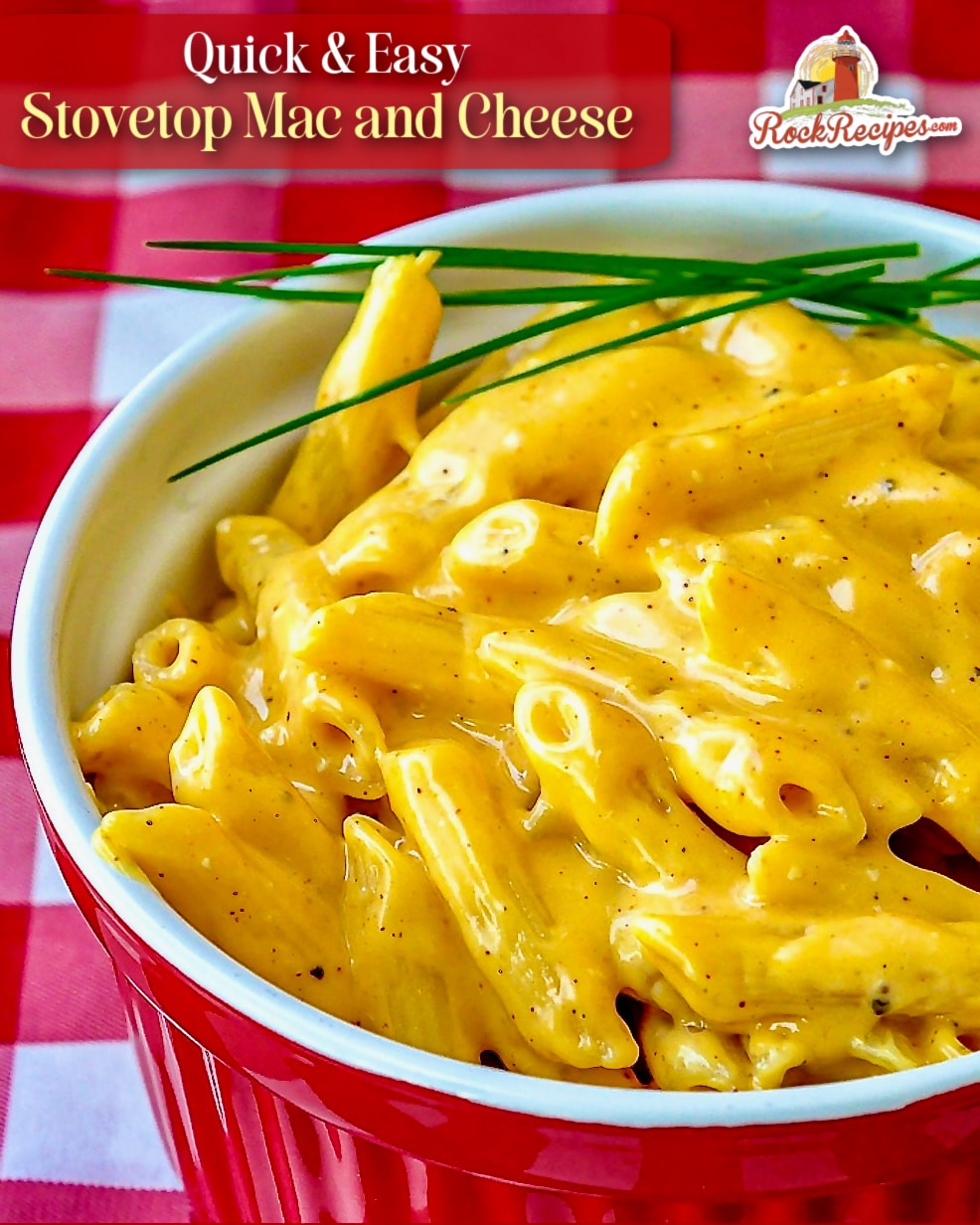 Quick and Easy Stovetop Mac and Cheese photo with title text added for Pinterest and social media posts.