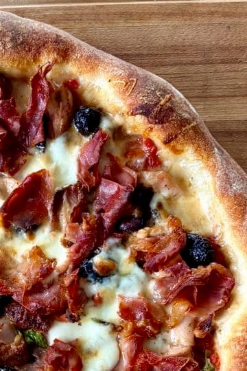 Authentic Neapolitan Pizza Dough shown used in a smoked chicken pizza.