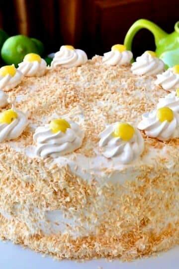 Coconut Lime Marshmallow Cake photo of uncut cake