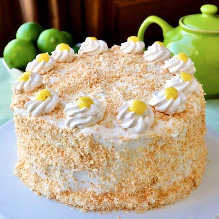 Coconut Lime Marshmallow Cake photo of uncut cake