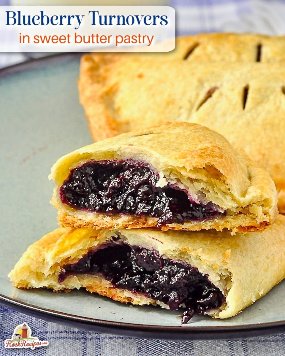 Blueberry Turnovers photo with title text for social media posts.
