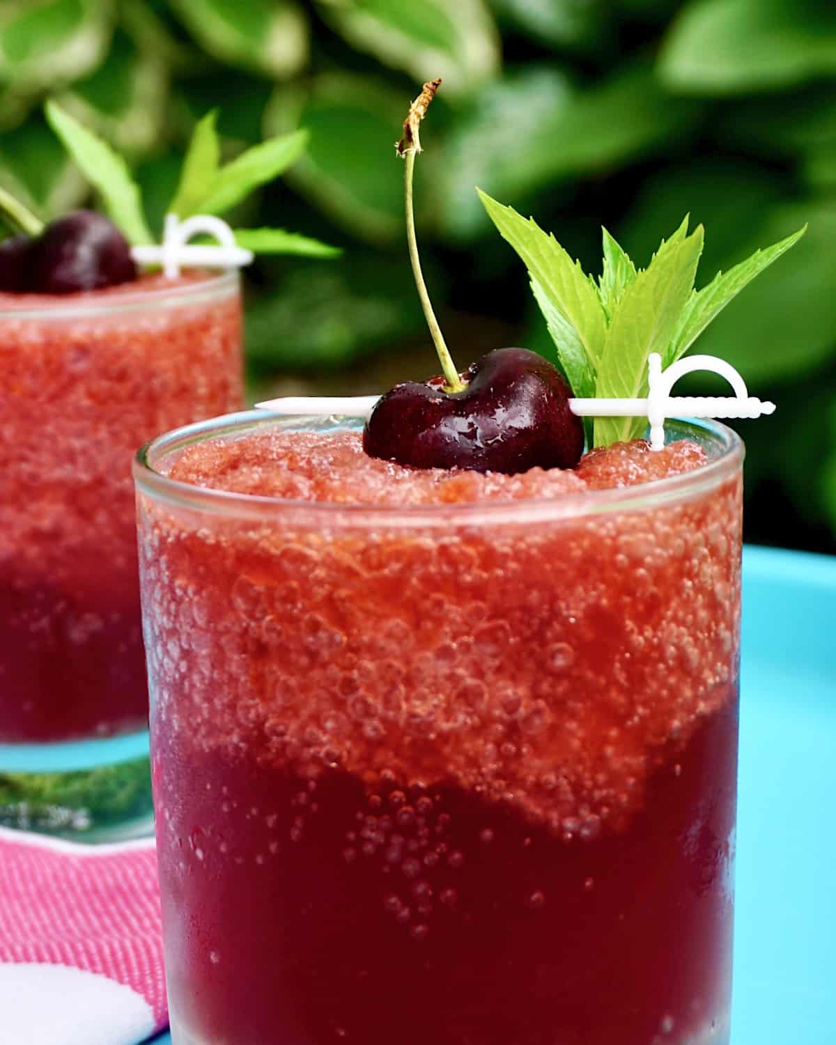 Cherry Vodka Slush close up photo of one serving