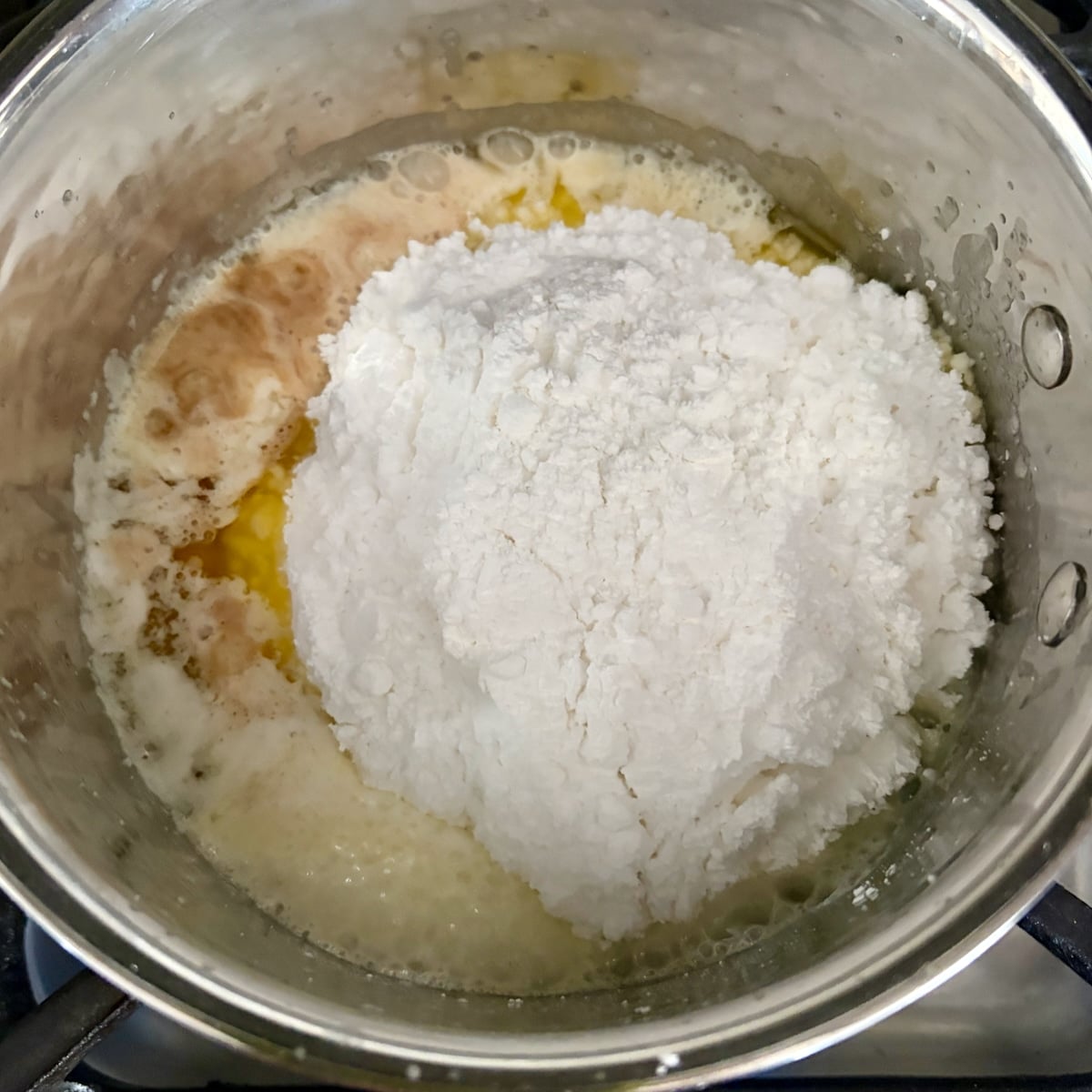 Photo of all glaze ingredients in a small saucepan.