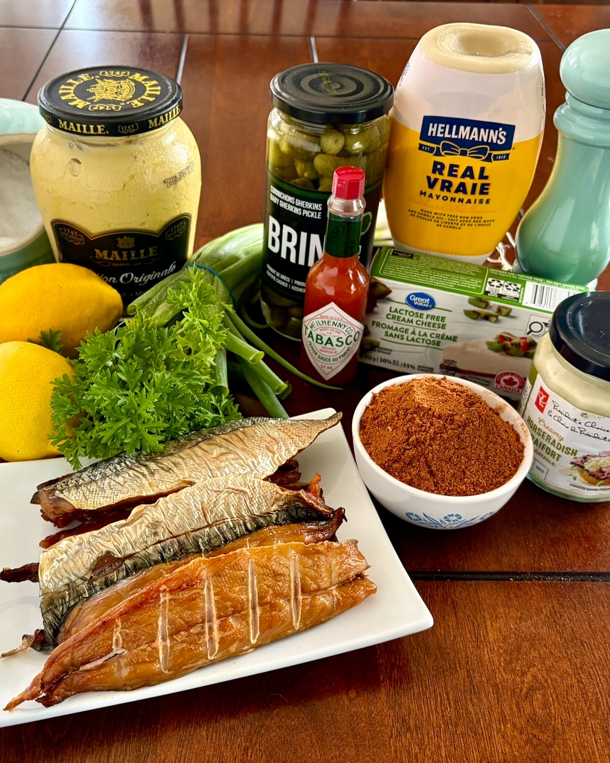 Photo of the ingredients needed for Smoked Fish Dip.