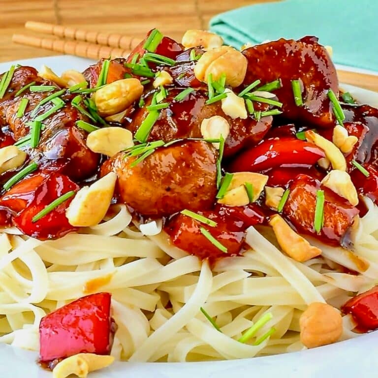 Kung Pao Chicken close up photo of one serving for recipe featured image