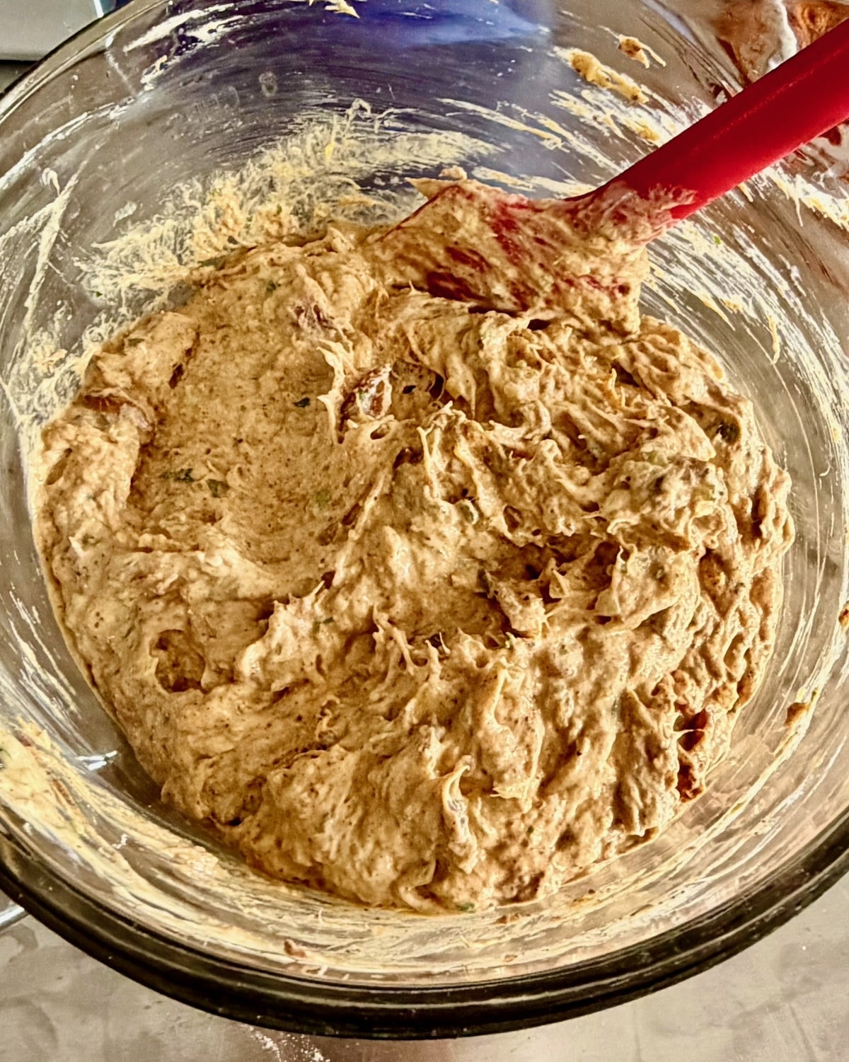 Photo of the finished smoked fish dip after the fish is folded in.