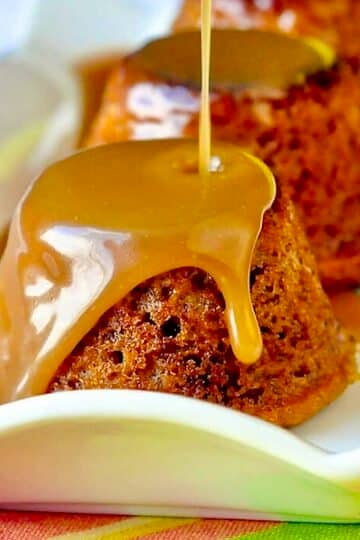 Sticky Toffee Banana Pudding close up photo for Google featured image.