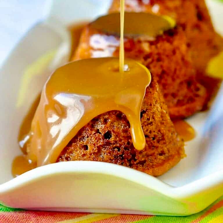Sticky Toffee Banana Pudding close up photo for Google featured image.