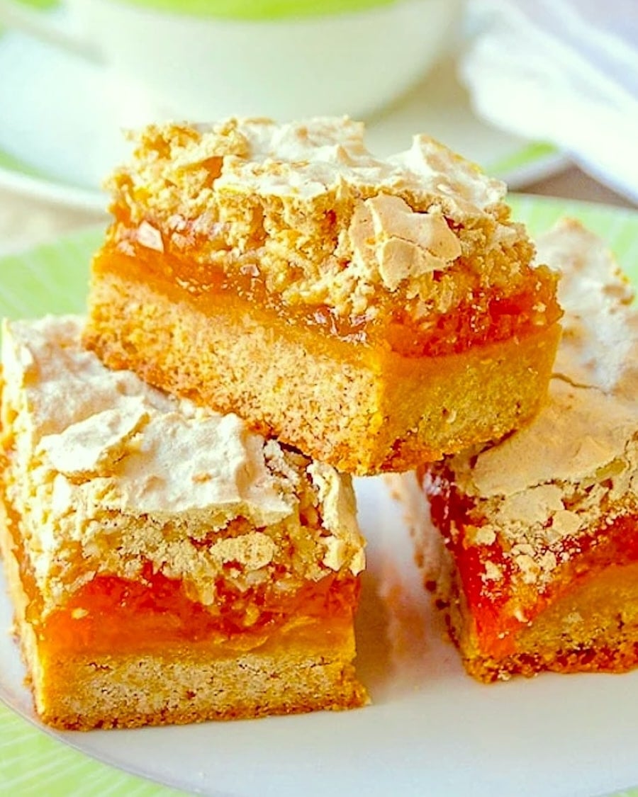 Apricot Coconut Meringue Bars photo for social media posts.