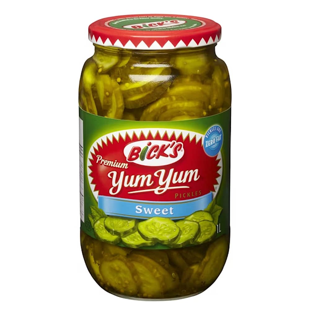 Stock photo of Bick's Brand Yum Yum Pickles.