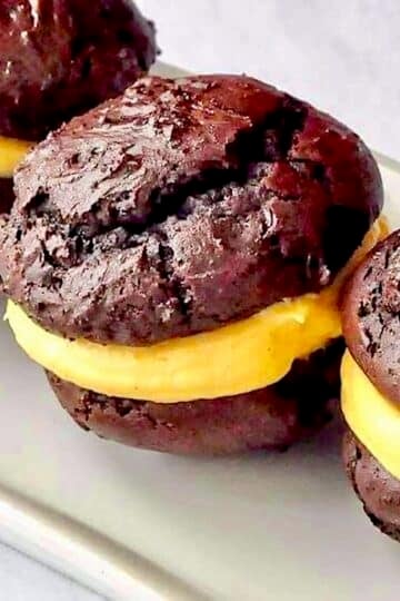 Chocolate Pumpkin Spice Whoopie Pies close up image for featured photo