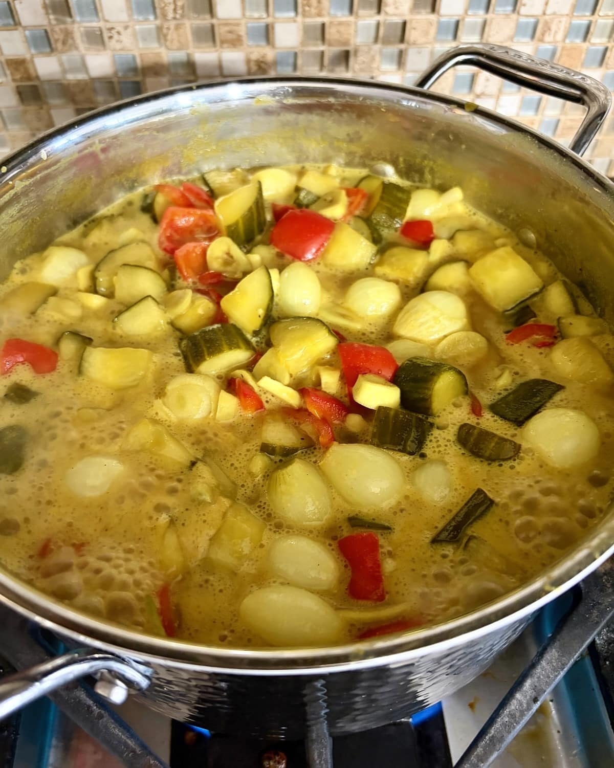 Honey Dijon Mustard Pickles being boiled.
