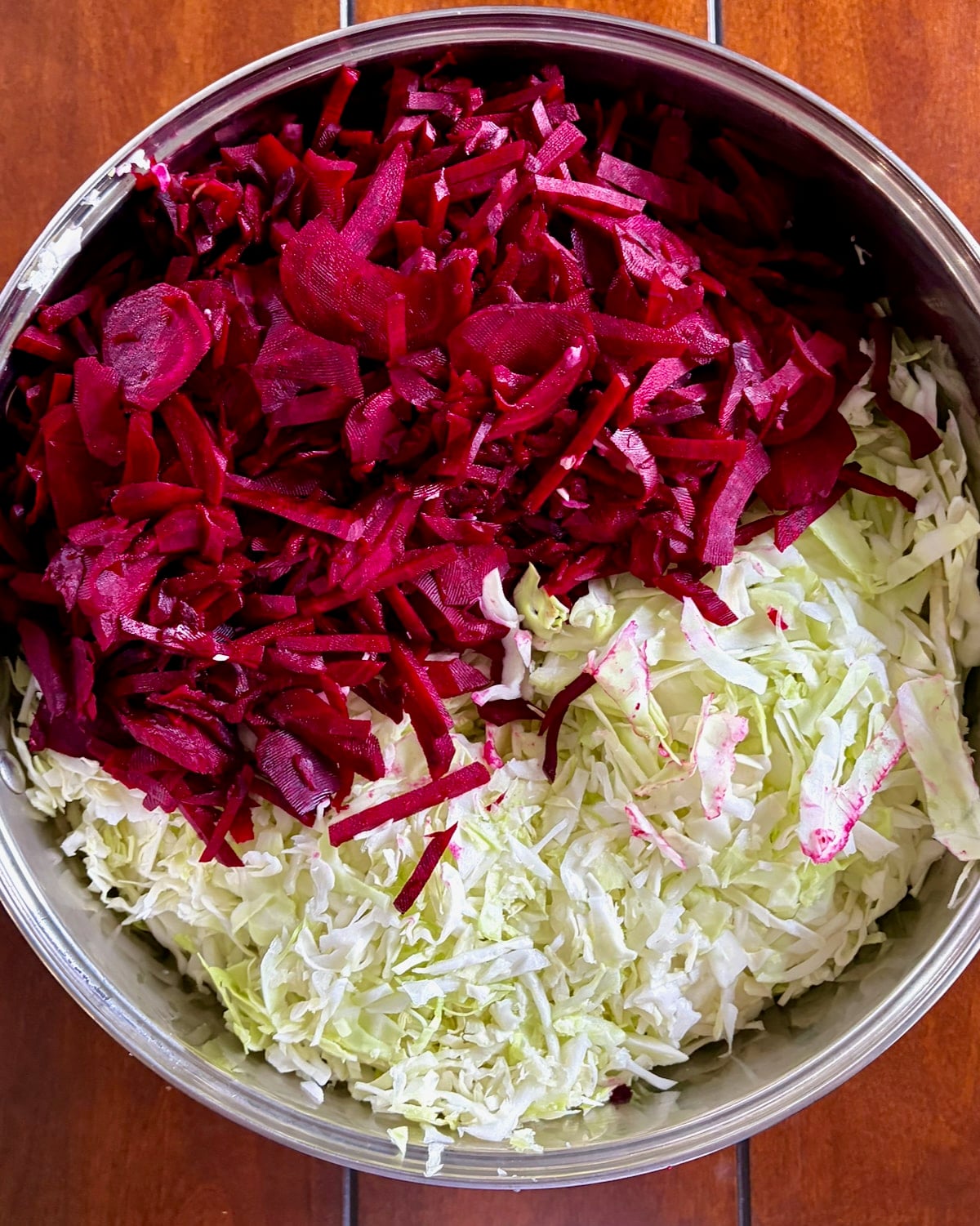 Close up photo of prepared vegetables for Easy Beet Relish.