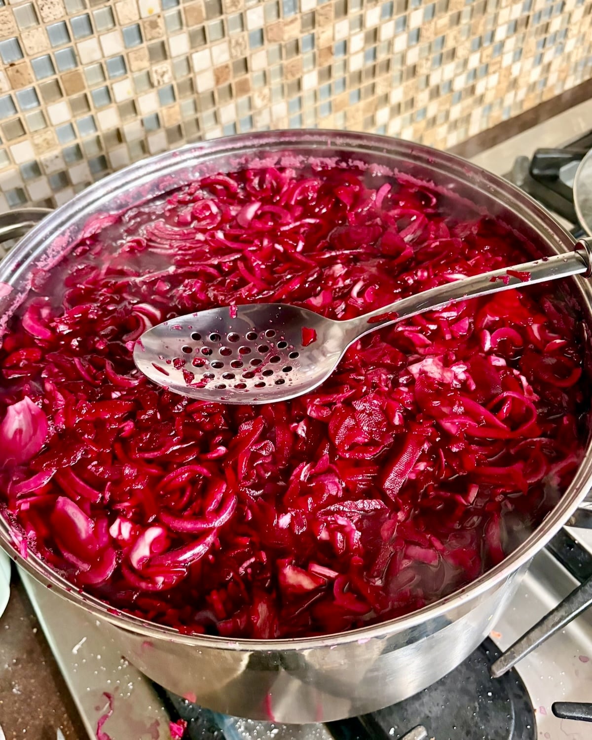 Photo of Easy Beet Relish slowly simmering in the stove.
