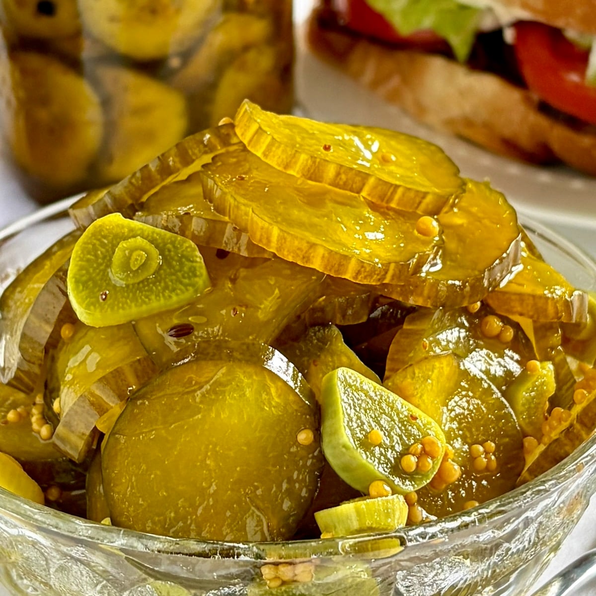 Sweet Yum Yum Pickles extreme close up for featured Google image.