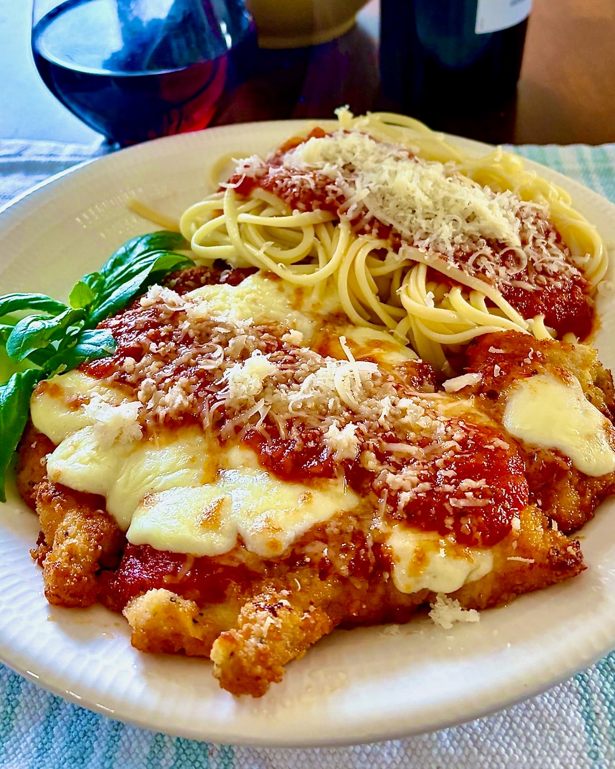 Easy 30 Minute Chicken Parmesan close up photo for social media posts.