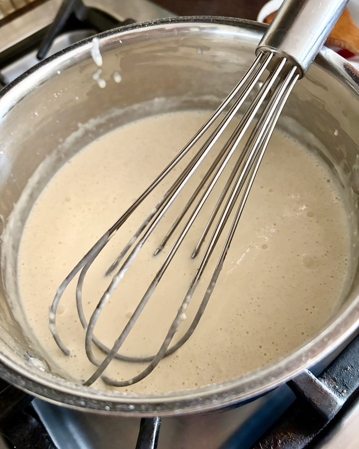 Photo of roux beginning to thicken.