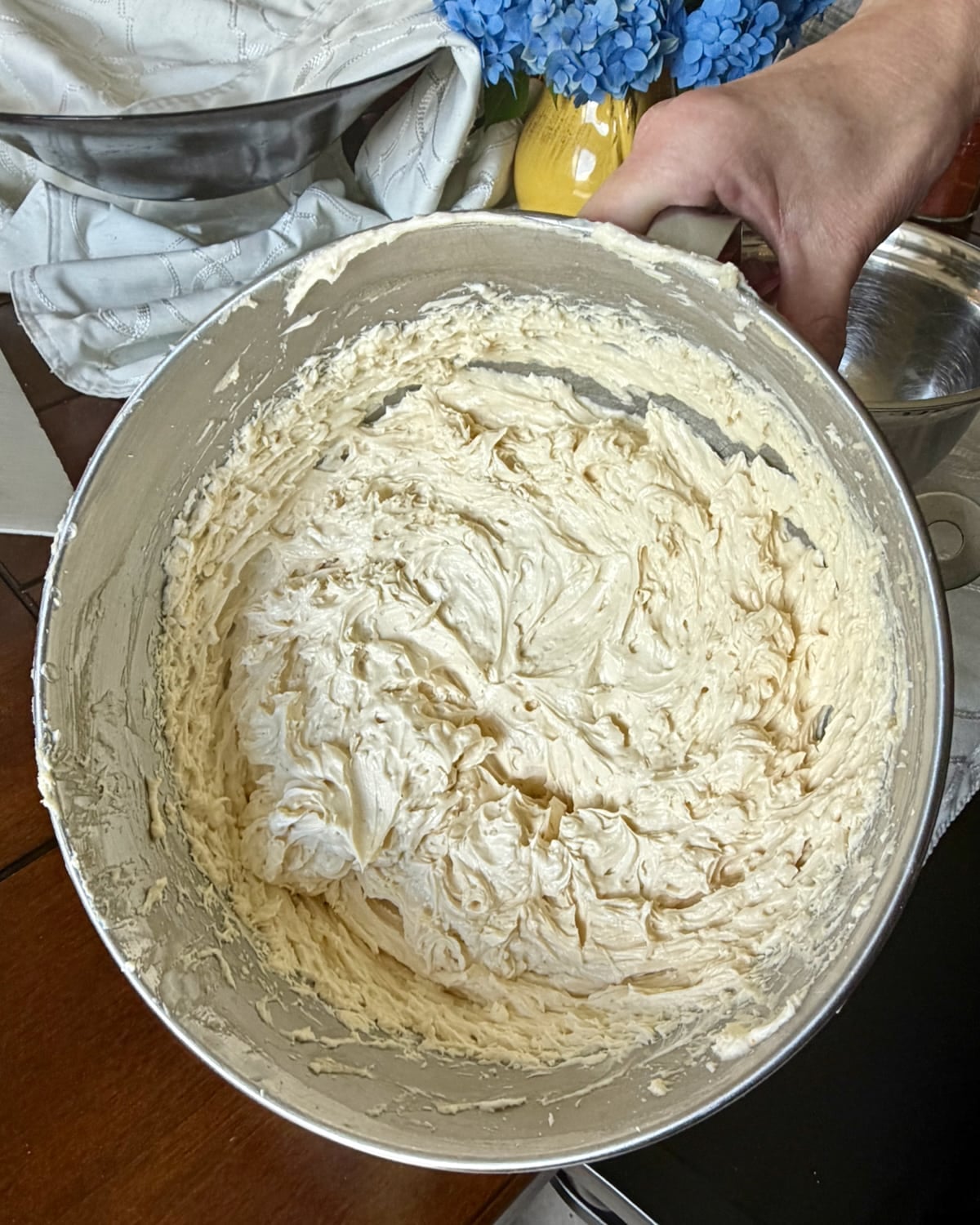 Photo of completed Ermine Cream Frosting in the mixing bowl.