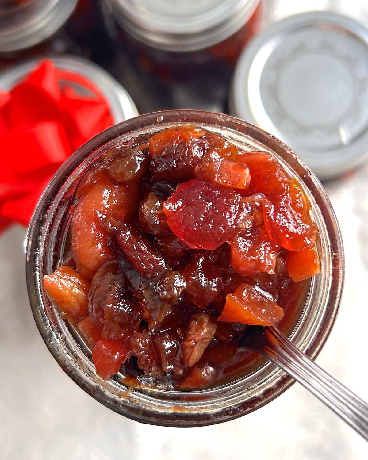 Overhead photo of fruit soaking for Jamaican Black Cake