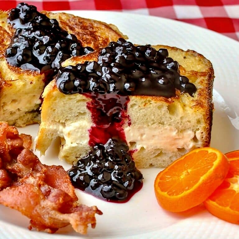 Cream Cheese Stuffed French Toast with Blueberry Sauce