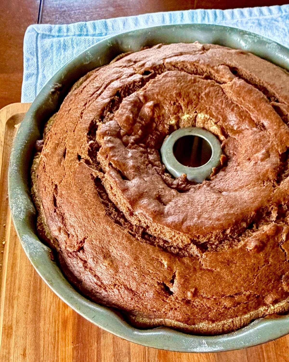 Photo of baked cake in the pan.