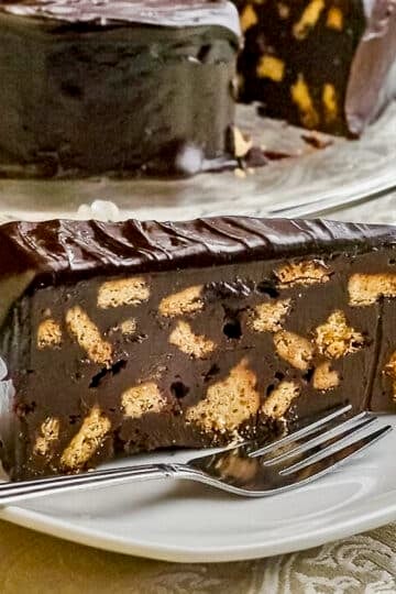 Prince William's Chocolate Biscuit Cake photo of one slice for Google featured image.